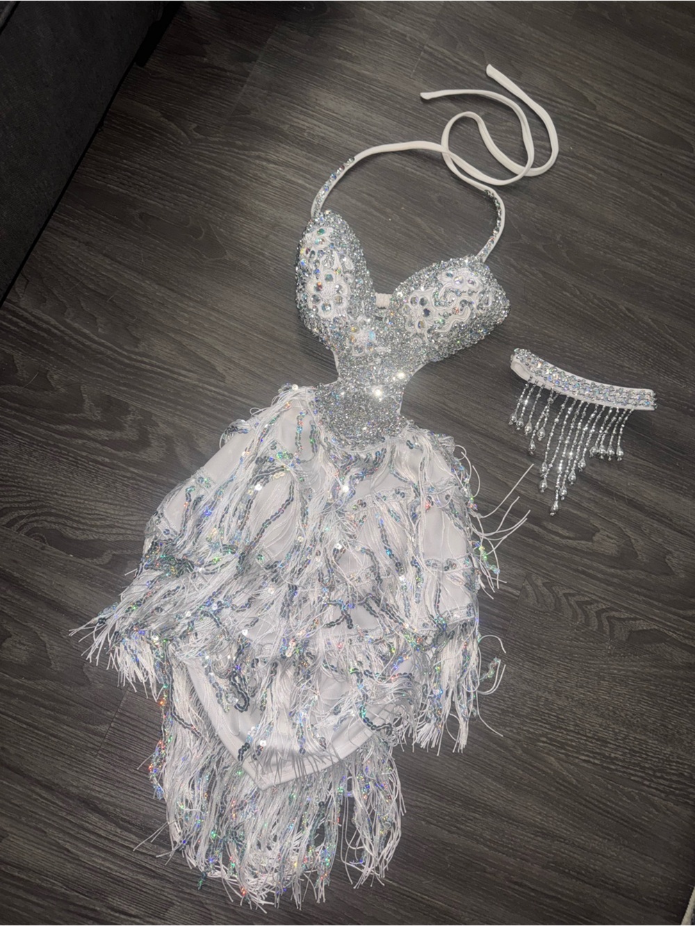 Sparkling White Sequin Fringe Mamba Dress - Picture 3 of 6